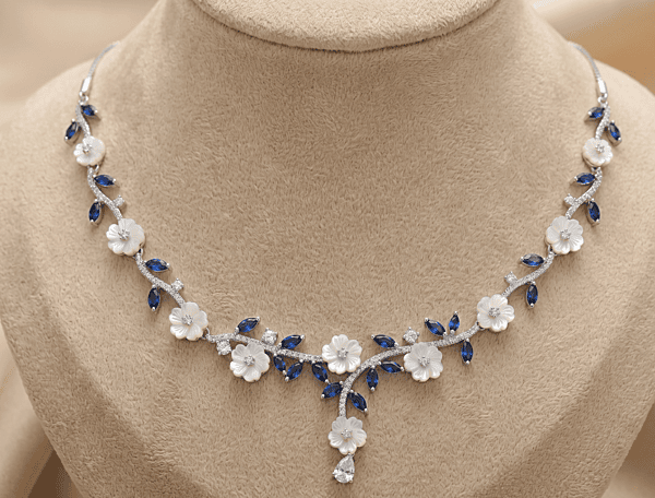 925 Silver Sapphire Whisper Floral Necklace