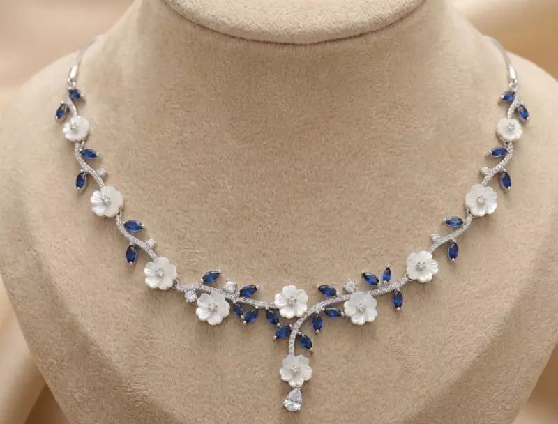 925 Silver Sapphire Whisper Floral Necklace