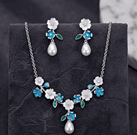 925 Silver Pearl & Floral Bloom Necklace Set