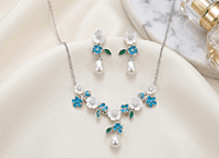 925 Silver Pearl & Floral Bloom Necklace Set