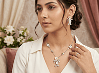 925 Silver Champagne Blossom Floral Necklace Set