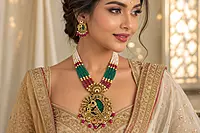 18 kt Gold Temple Peacock Necklace Set