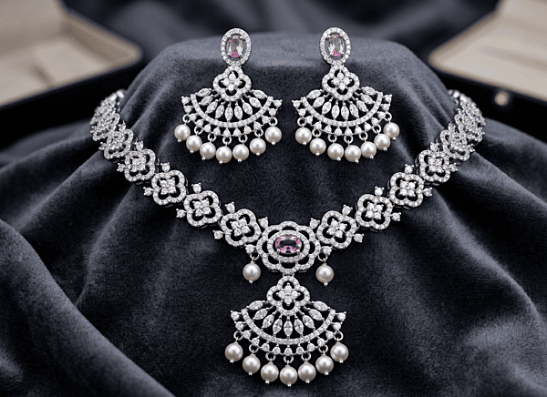925 Silver Rose Royale Pearl Necklace Set