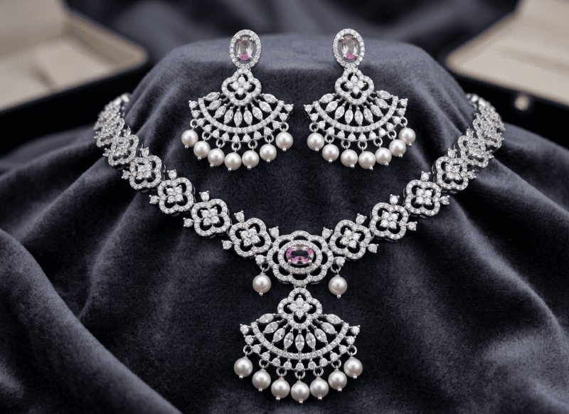 925 Silver Rose Royale Pearl Necklace Set