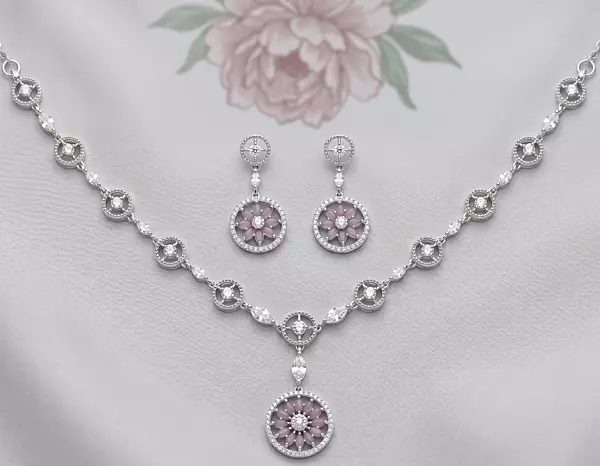 925 Silver Lilac Bloom Floral Necklace Set