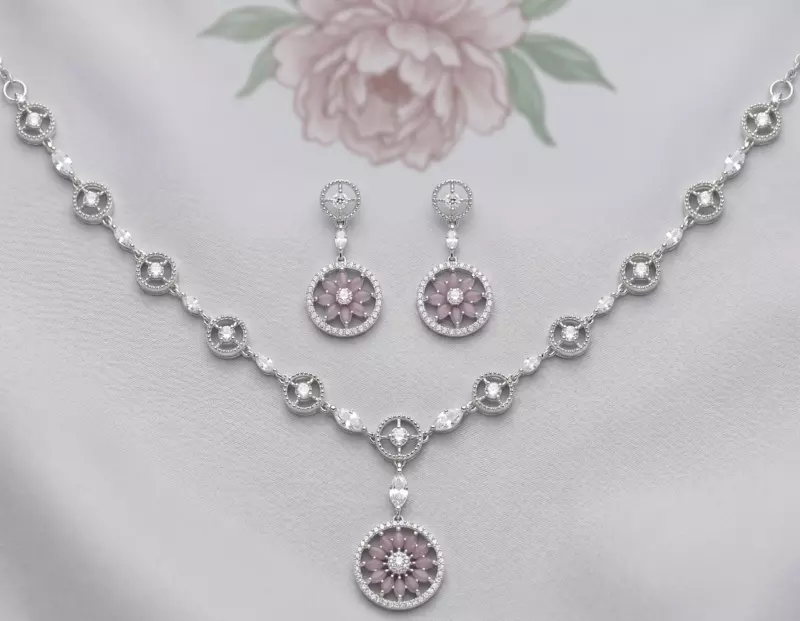 925 Silver Lilac Bloom Floral Necklace Set