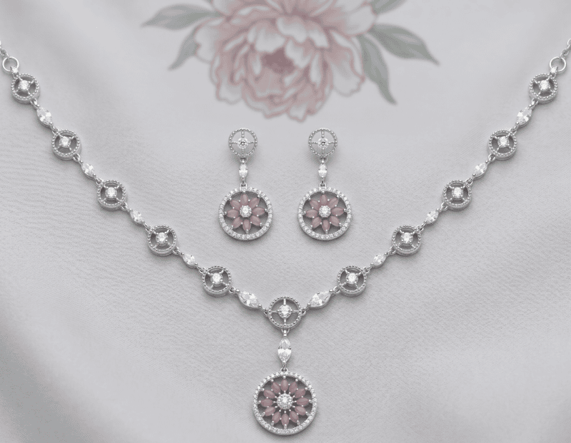 925 Silver Lilac Bloom Floral Necklace Set