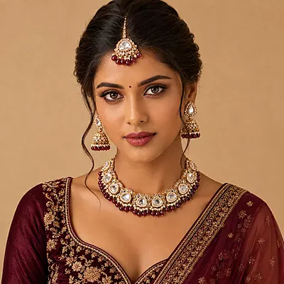 Kundan Rivaayat Wine Bead Jewellery Set