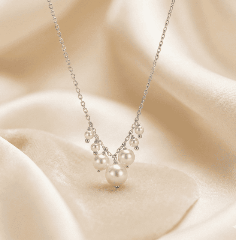 925 Silver Pearl Blossom Cascade Necklace