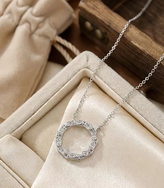 925 Silver Marquise Halo Necklace