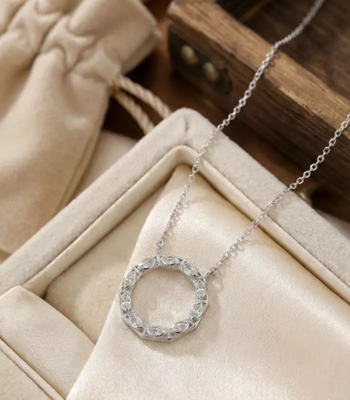 925 Silver Marquise Halo Necklace