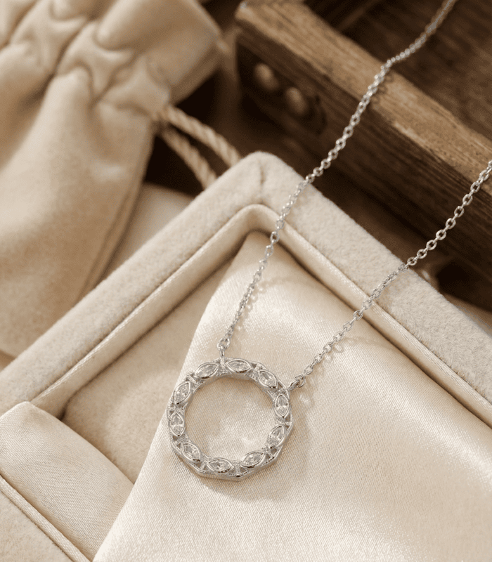 925 Silver Marquise Halo Necklace