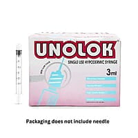 HMD Unolok Syringe 3ml Without Needle | Sterile Luer Lock Disposable Syringe | Box of 100