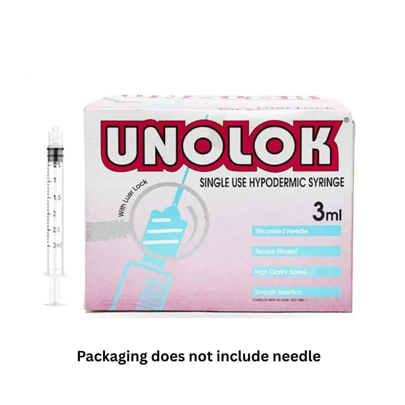 HMD Unolok Syringe 3ml Without Needle | Sterile Luer Lock Disposable Syringe | Box of 100