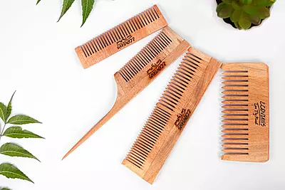 Neem wood dual comb anti dandruff eco friendly hair comb