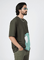 Funky Introvert Olive Green Half Sleeves - Oversized T Shirt