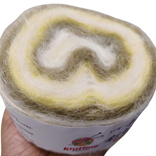 Rainbow Mohair Cake 109 White Green Yellow Swirl