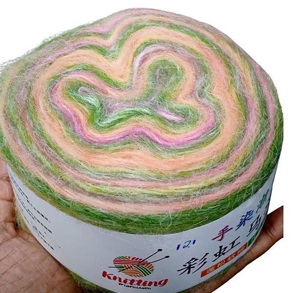 Rainbow Mohair Cake 121 Green and Reddish Cream