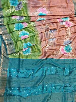 Rose gold pure Tassar hand embroidered katdana work