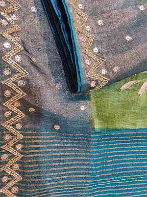 Rose gold pure Tassar hand embroidered katdana work