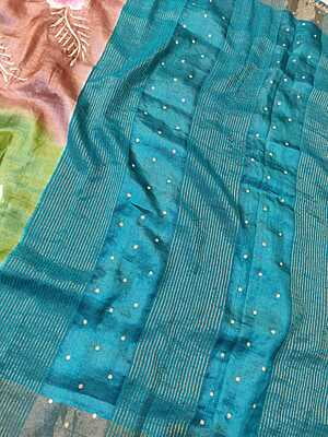 Rose gold pure Tassar hand embroidered katdana work