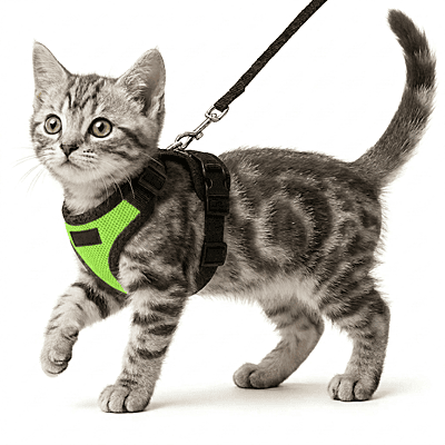 Cat NO-PULL with Leash Harness (Mesh)-Green-XXS Cat NO-PULL with Leash Harness (Mesh)-Green-XXS