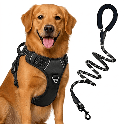 Premium No-Pull Dog Harness with Leash- L-Black