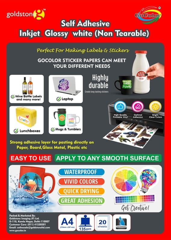 NON Tearable Film self Adhesive Inkjet A4 Size 210mm X 297mm) 20 Sheet