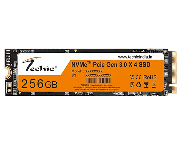 Techie 256GB NVMe Internal SSD Drive offers lightning-fast data transfer speeds, enhanced performance for gaming and multitasking, and reliable storage for your essential files and applications.