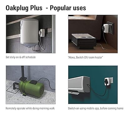 Oakter Wi-Fi Smart Plug for High Power Appliances (AC, Geyser, Motor, etc.) and for Low Power Appliances (Mobile & Laptop Chargers, TV, Kettle, etc.) Works with Alexa & Google Assistant