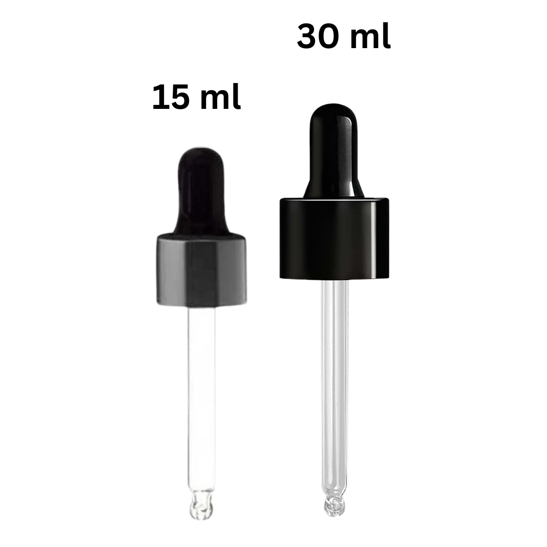 SERUM DROPPER Cap Full BLACK Glass 18mm NECK SERUM DROPPER Cap Full BLACK Glass 18mm NECK