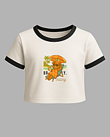 Women's Off-White Beach Bear Graphic Printed Crop Top