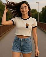 Women's Off-White Sunflower Graphic Printed Crop Top