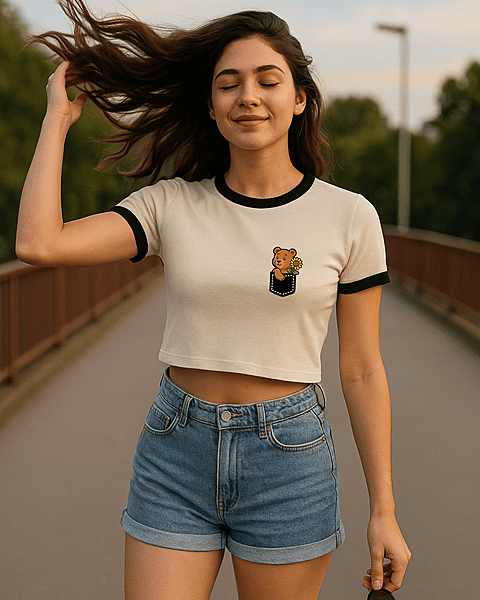 Women's Off-White Sunflower Graphic Printed Crop Top