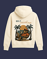 Unisex Off-White Beach Bear Graphic Printed All-Weather Hoodie