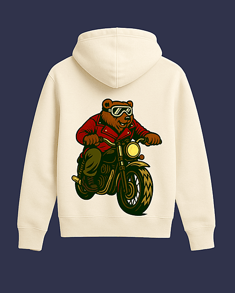 Unisex Off-White Biker Bear Graphic Printed All-Weather Hoodie