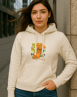 Unisex Off White Front Beach Bear Graphic Printed All-Weather Hoodie