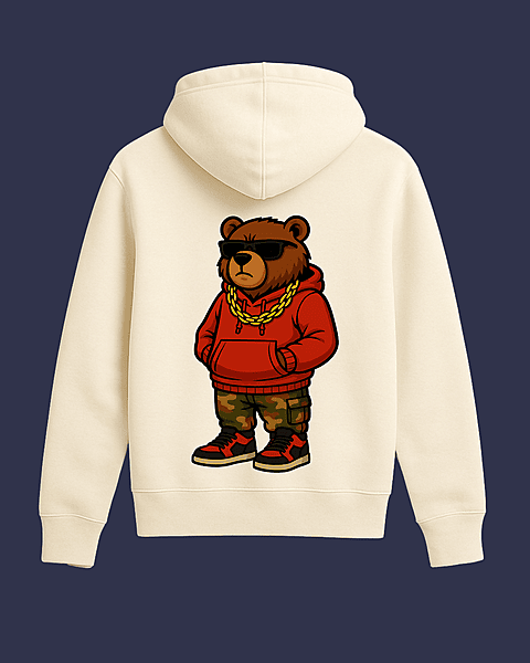 Unisex Off-White Thug Bear Graphic Printed All-Weather Hoodie