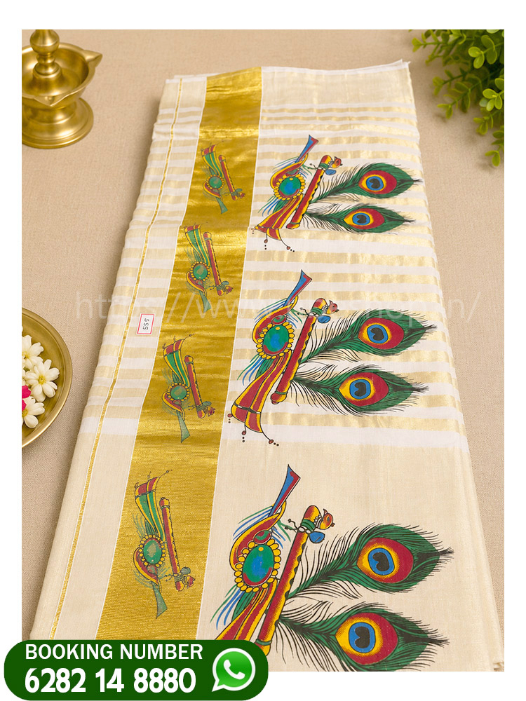 onam-odakuzhal-mayileli-print-tiseu-set-saree-