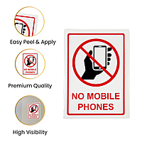 Pack of 3 No Mobile Phone Sign Self Adhesive Labels 80x110mm