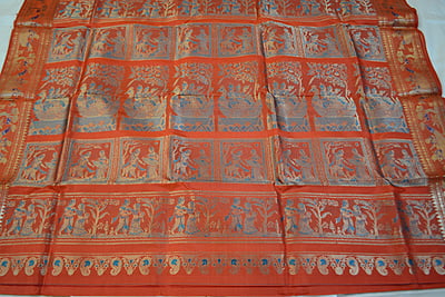 Orange 2000 buta pure katan silk Swarnachari saree