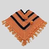 (1-2 Years) Baby Handknitted Woolen Poncho, Orange and Black