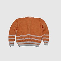 (3-4 Years) Baby Handknitted Woolen Full Sleeves Sweater, Orange with White Stripes