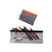 Stationery Filled Black Zip 13x5"" Pencil Case with Colouring Pencils