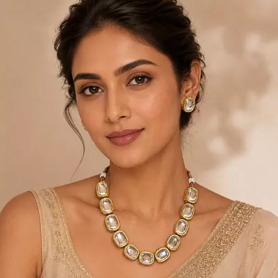 Kundan Aavya Oval Stone Necklace Set