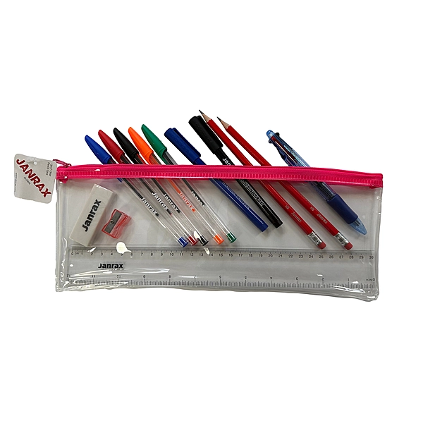 Stationery Filled Pink Zip 13x5"" Pencil Case