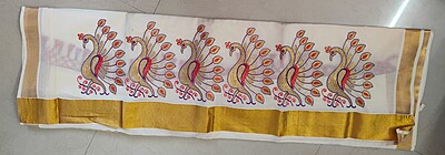 Kerala cotton saree with peacock border design Kerala cotton saree with peacock border design