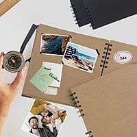30 Sheets 20x20cm Spiral Bound 180gsm Kraft Scrapbook with Ribbon Closure and Metal Corners