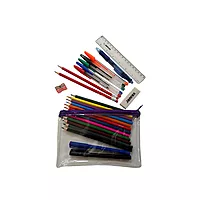 Stationery Filled Purple Zip 8x5"" Pencil Case with Colouring Pencils