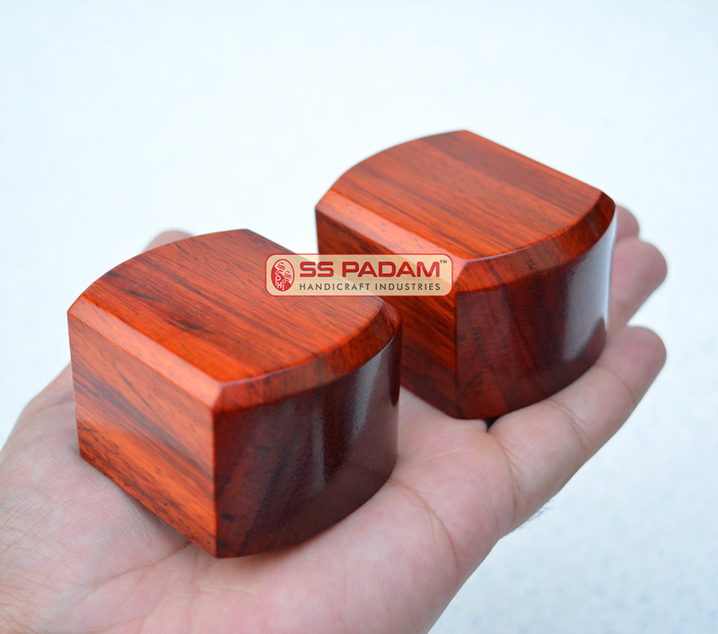 Red Padauk Wood Round Corner Paperweight Pair